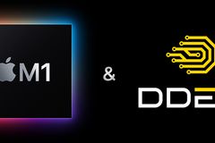 Apple M1 logo and DDEV logo side by side