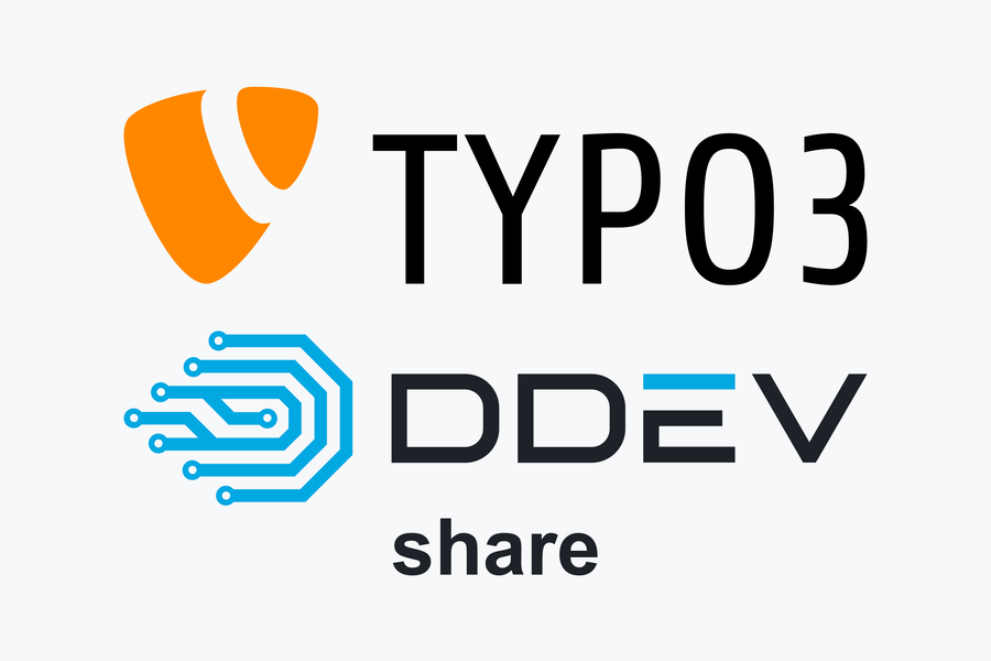 TYPO3 logo above the DDEV logo with the word "share" below it