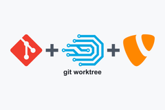 Git, DDEV, and TYPO3 logos combined with a "git worktree" caption