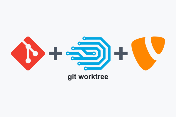 Git, DDEV, and TYPO3 logos combined with a "git worktree" caption