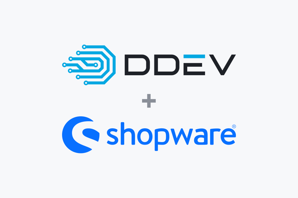 DDEV and Shopware logos joined by a plus sign
