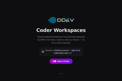 start.coder.ddev.com — Coder Workspaces landing page showing the DDEV logo and Open in Coder button