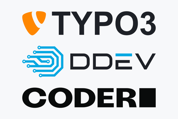 TYPO3, DDEV, and Coder logos stacked vertically